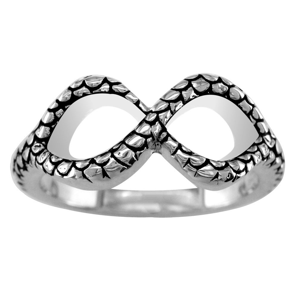 Sterling Silver Infinity Ring with Reptile Scale Design - Elegant Black Jewelry for Women, Perfect for Gifts, Anniversaries, and Everyday Wear