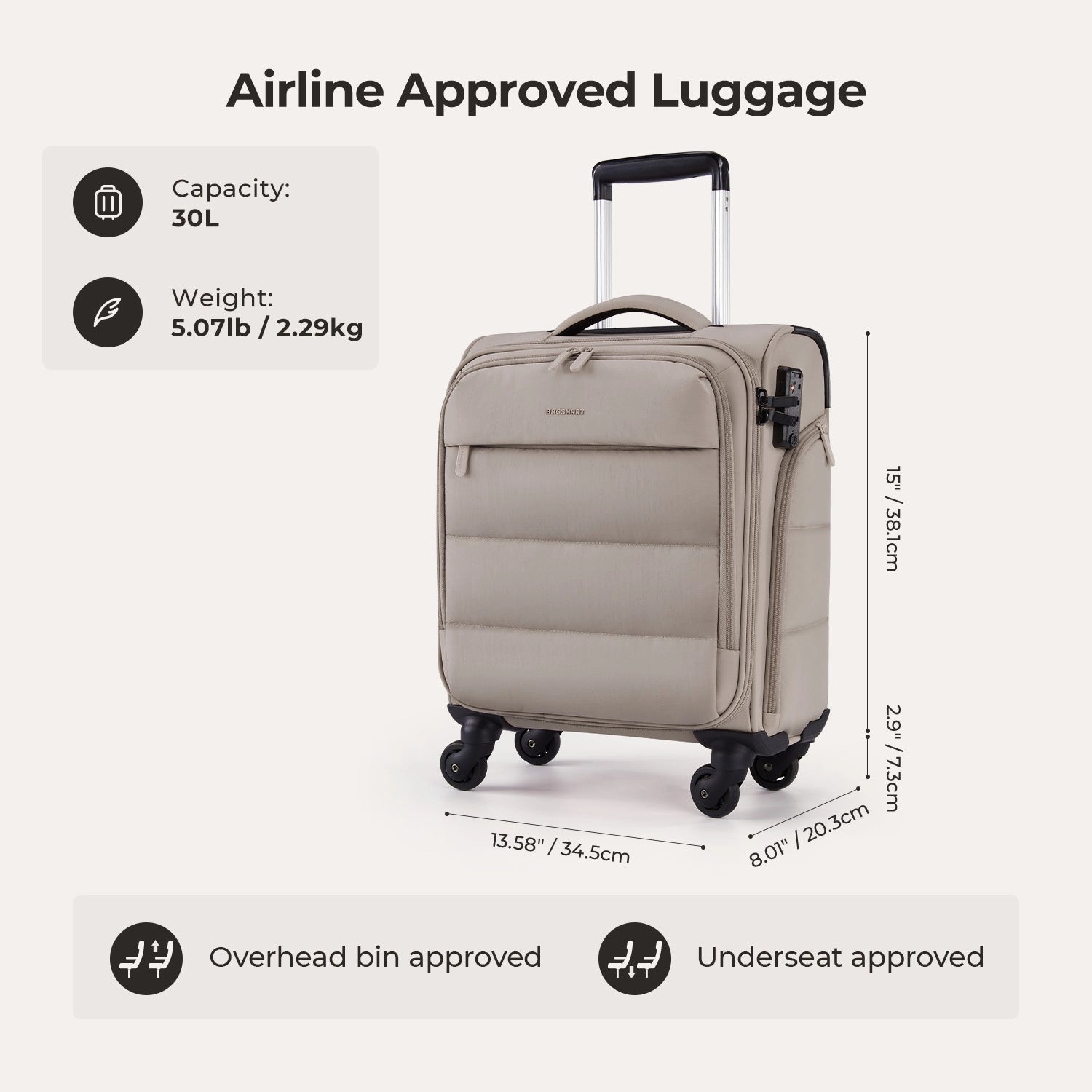 Bagsmart 16-Inch Personal Item Carry-On Luggage - Perfect for Air Travel, Weekend Getaways & Business Trips