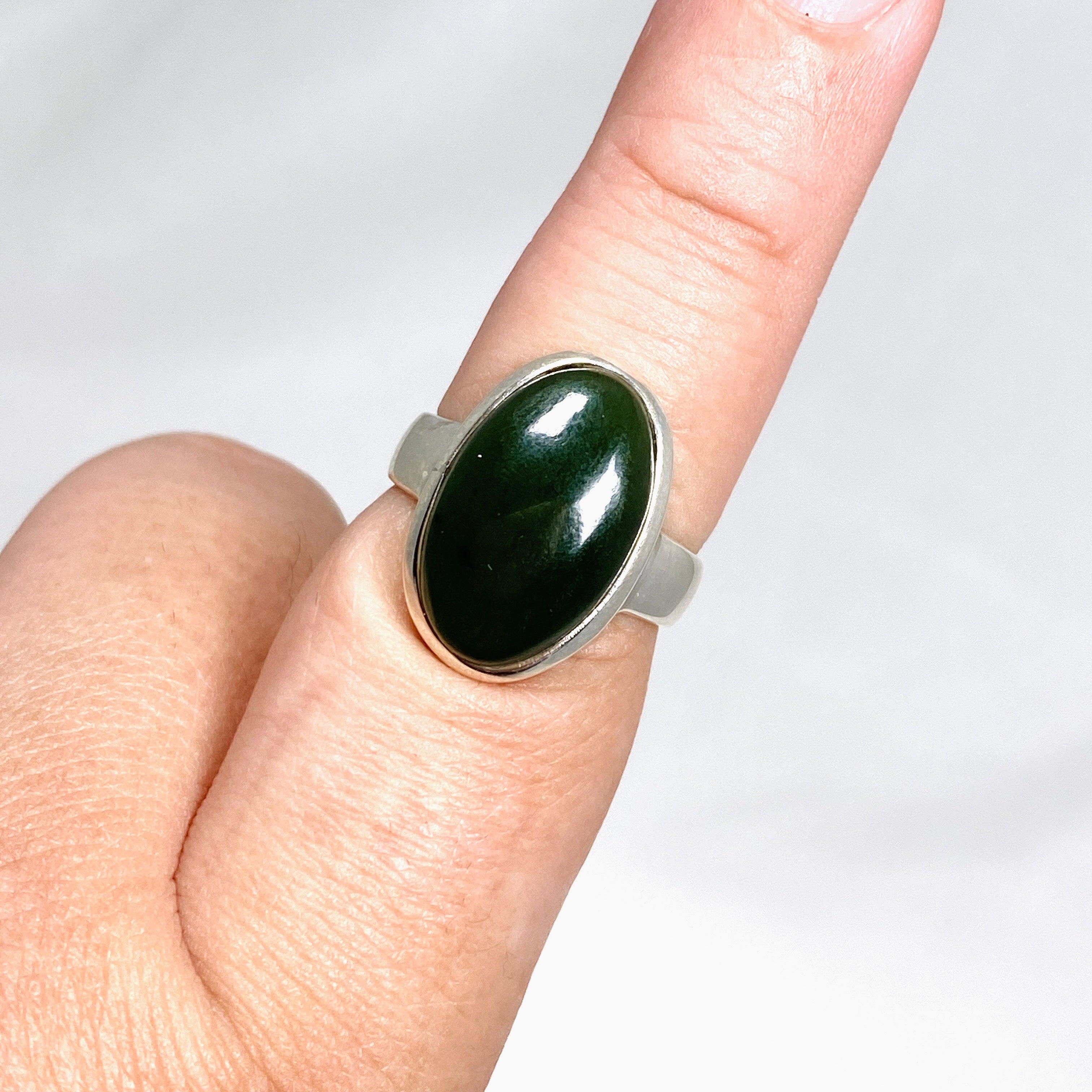Natural Siberian Jade Nephrite Oval Ring - Size 8 PRGJ410 - Perfect for Meditation, Healing & Spiritual Jewelry Collection
