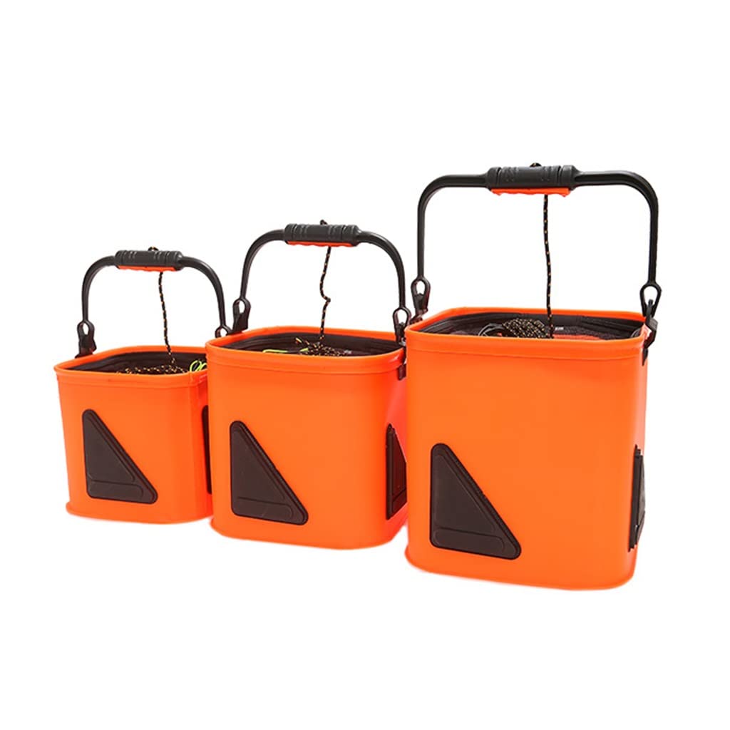 LEIYAN 3-Pack Collapsible Camping Fishing Bucket - Portable Outdoor Folding Square Storage Container for Fishing Gear, Bait & Supplies - Durable EVA Material (Orange, 3-Piece Set) | Perfect for Camping, Hiking, Beach Trips & Outdoor Adventures