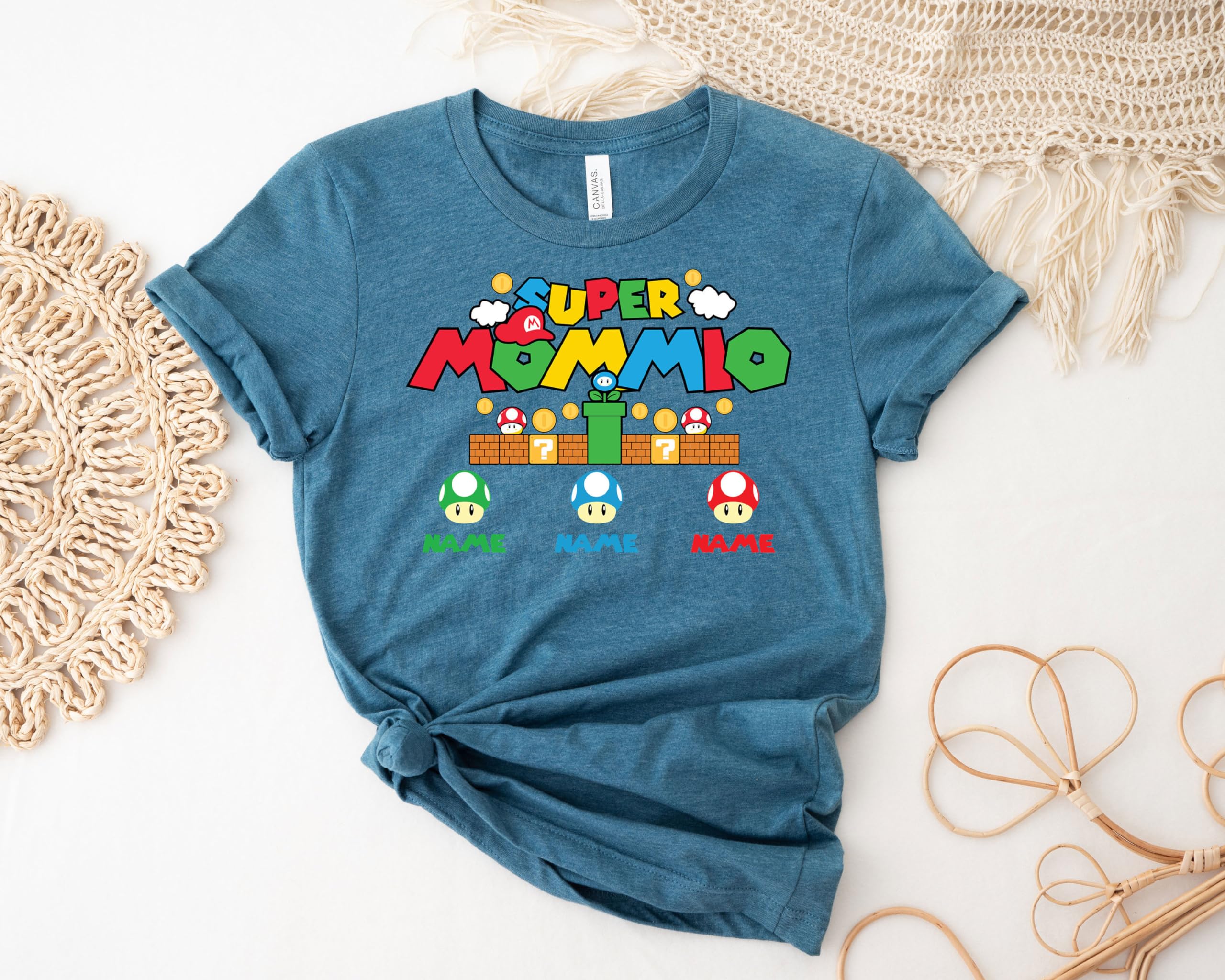 Custom Super Mommio Shirt with Kids Names - Personalized Mother's Day Gift for Gamer Moms - Perfect for Family Events, Gaming Sessions & Special Occasions