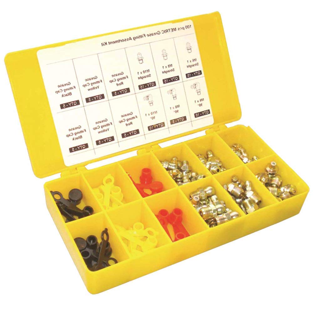 100-Piece SAE Grease Fittings and Caps Kit - Heavy Duty Zinc Plated for Automotive, Truck & Farm Equipment Maintenance - Perfect for Lubrication Points on Machinery, Trailers, and Industrial Equipment