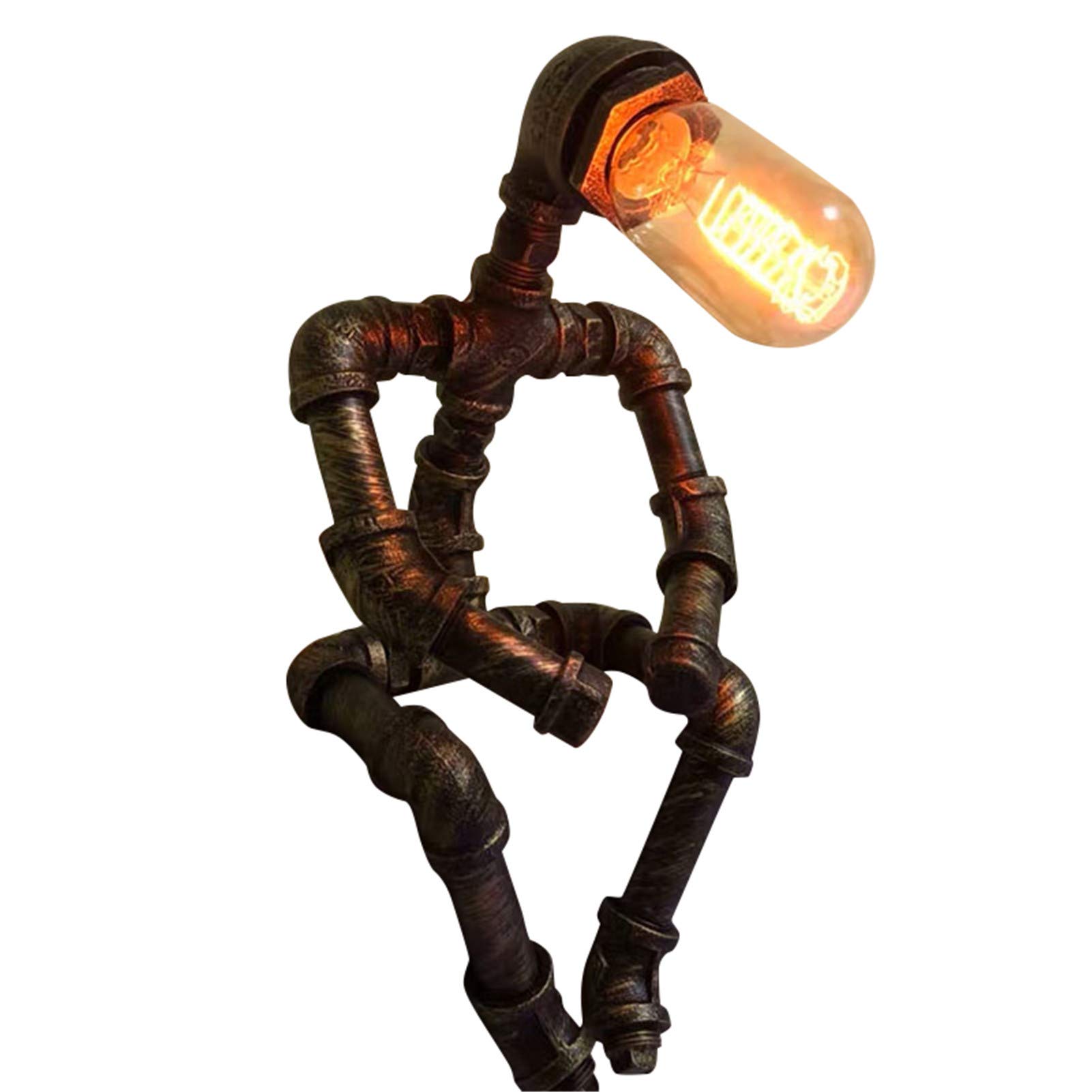 VELIHOME Retro Industrial Steampunk Desk Lamp - Antique Iron Robot Metal Pipe Table Lamp for Home Office, Study Room & Bedroom Decor - Perfect for Reading, Working & Vintage Style Interior Design