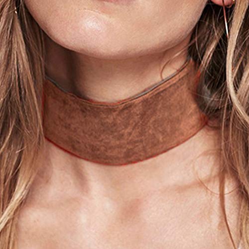 Gothic Wide Velvet Choker Necklace for Women - Elegant Ribbon Chain Collar Jewelry in Brown | Perfect for Nightclubs, Parties & Gothic Fashion Accessories