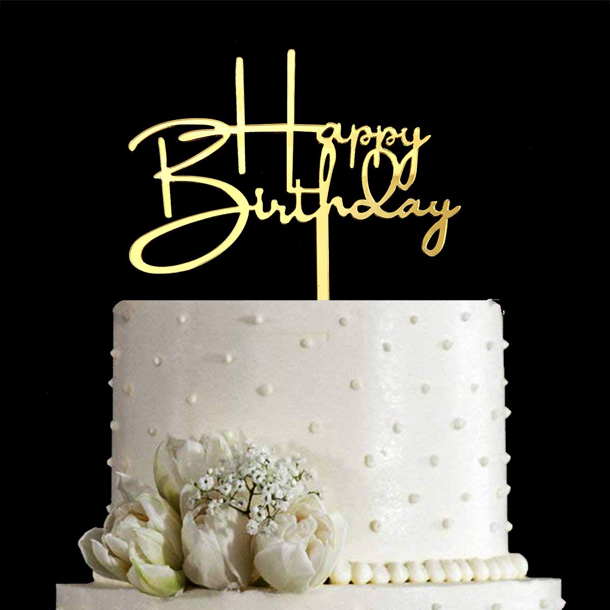 Happy Birthday Acrylic Cake Topper - Mirror Gold Wedding & Party Decoration for Birthdays, Anniversaries, Baby Showers & Special Events - Perfect for Cake Decorating and Celebration Photos