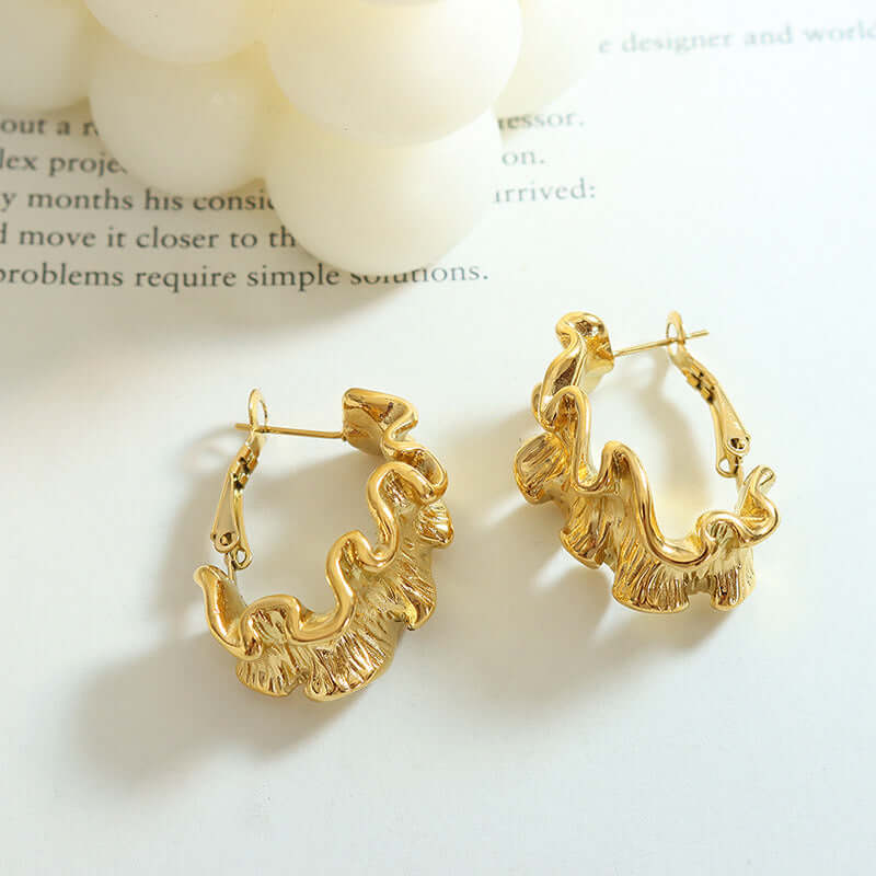 18K Gold Crinkle Huggie Hoop Earrings for Women | Trendy Everyday & Party Jewelry | F219