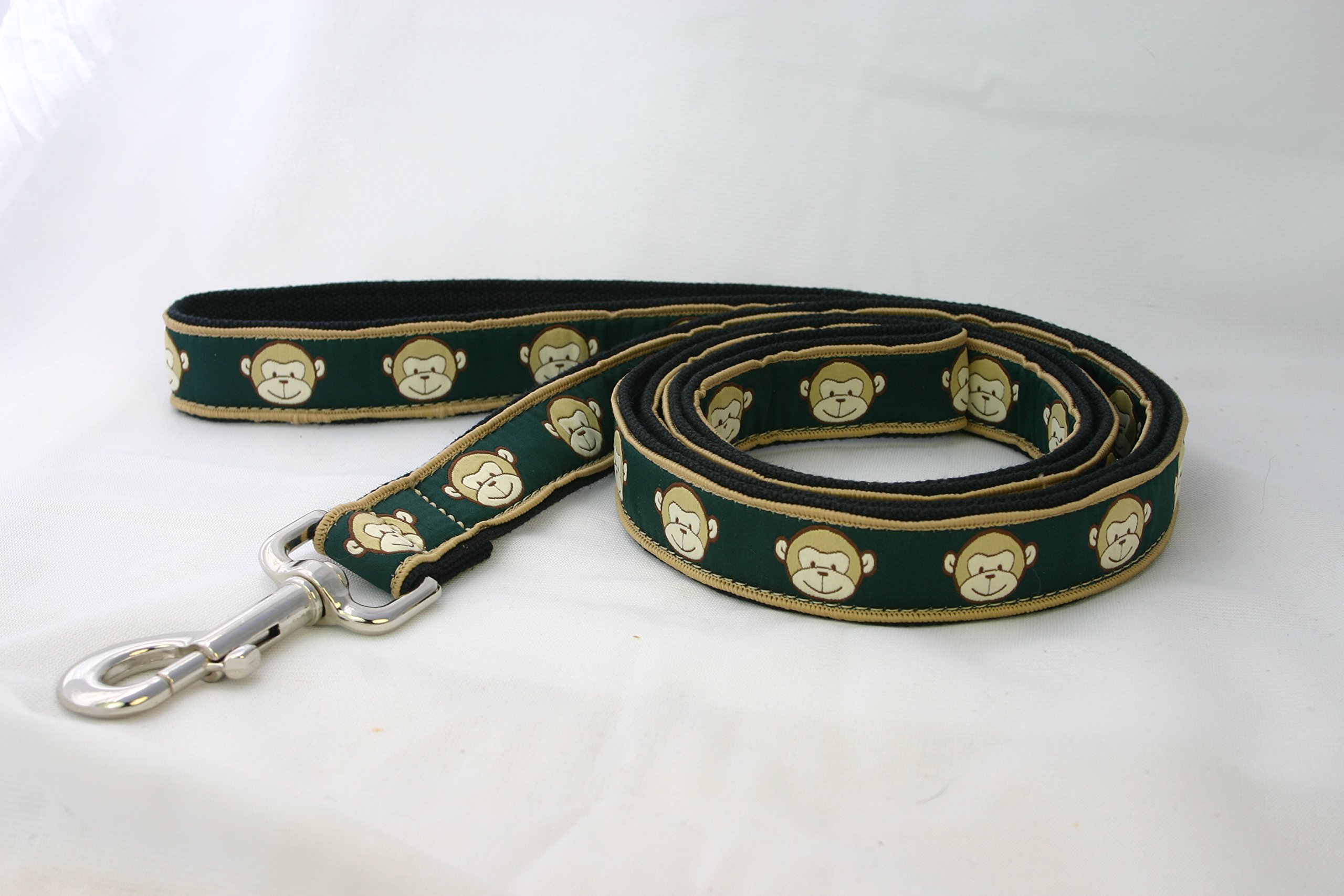 Durable Monkey Print Canvas Dog Leash with Click N Go Buckle - 1 Inch Wide Emerald Green Pet Leash for Small to Medium Dogs - Perfect for Walking, Training & Outdoor Adventures