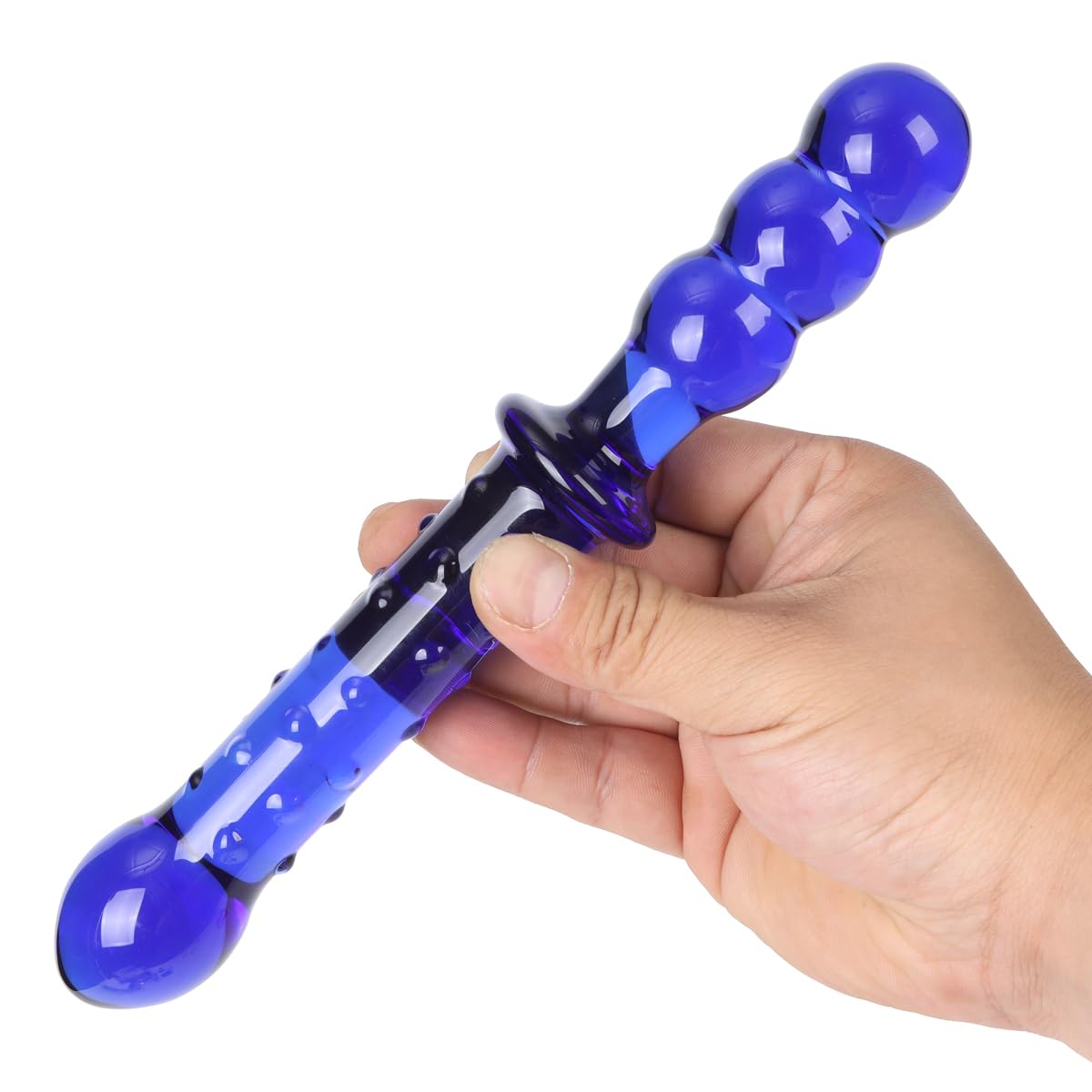 8.9 Inch Glass Dotted Double-Ended Dildo - Crystal Penis Pleasure Wand for G-Spot & Anal Stimulation - Personal Massager Sex Toy (Blue) - Perfect for Solo Play & Couples Intimacy