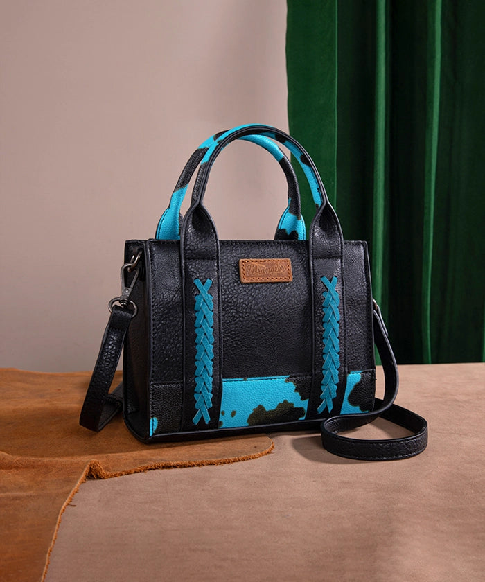 Wrangler Cow Print Mini Tote Bag for Women - Stylish Western Crossbody Purse for Everyday Use, Shopping & Travel Accessories