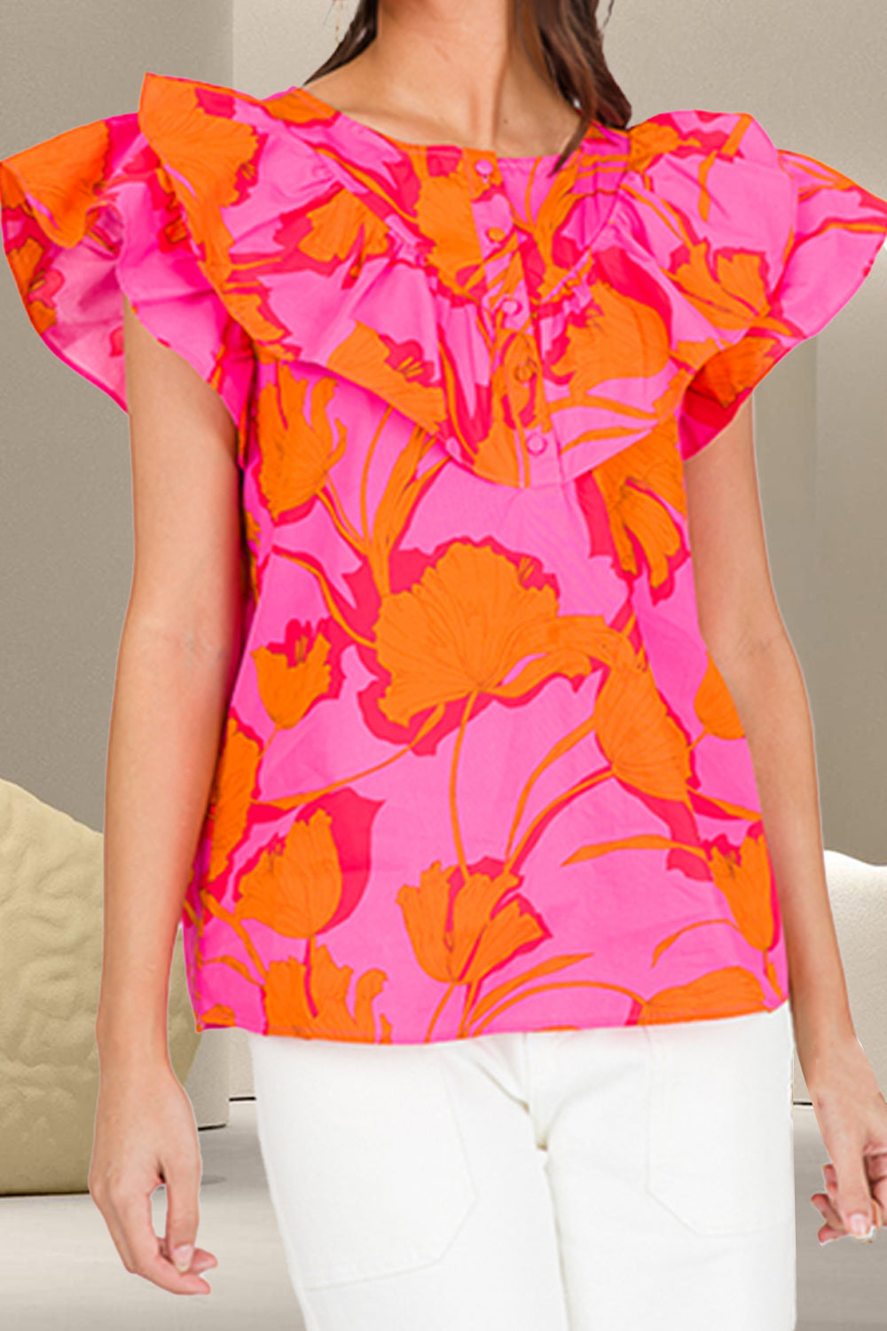 Elegant Ruffled Cap Sleeve Resort Blouse for Women - Summer Vacation & Beachwear - Perfect for Tropical Getaways, Pool Parties, and Casual Outings