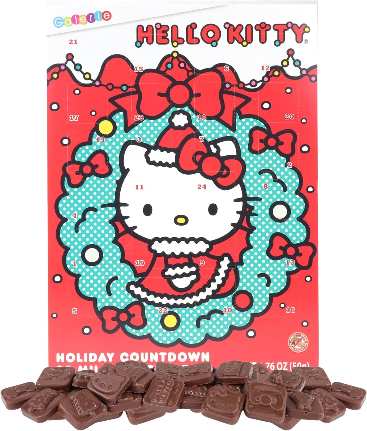 Hello Kitty Christmas Countdown Advent Calendar 2023 - 24 Days Holiday Chocolate Calendar with Milk Chocolate Pieces (1.76oz) - Fun Kids Christmas Countdown Gift for Xmas Stocking Stuffers & Holiday Celebrations