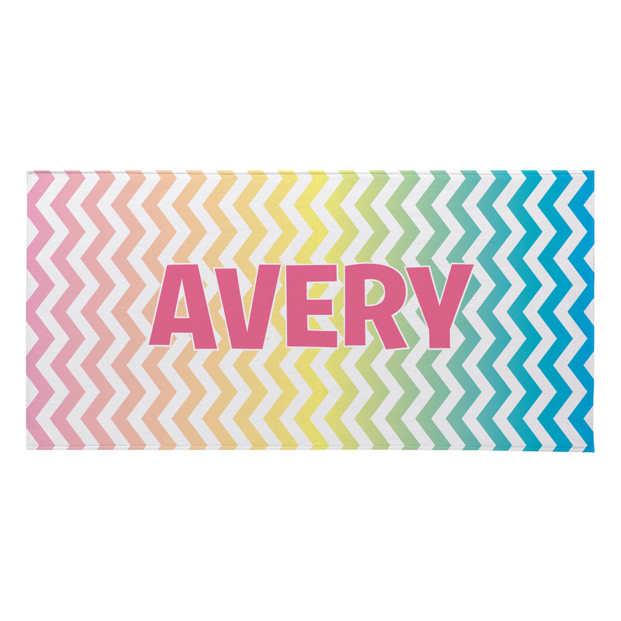 Personalized Beach Towel with Name - Custom Vacation & Pool Towel for Beach, Camping, Travel - Rainbow Chevron Design - Standard Size - Perfect for Summer Getaways, Family Trips & Outdoor Adventures
