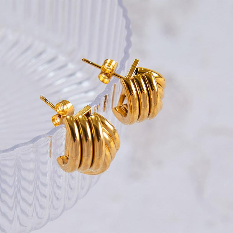 14K Gold Ribbed Triple Open Hoop Earrings for Women - Trendy Stud Earrings for Everyday Wear | Perfect for Work, Date Night & Special Occasions | F1545