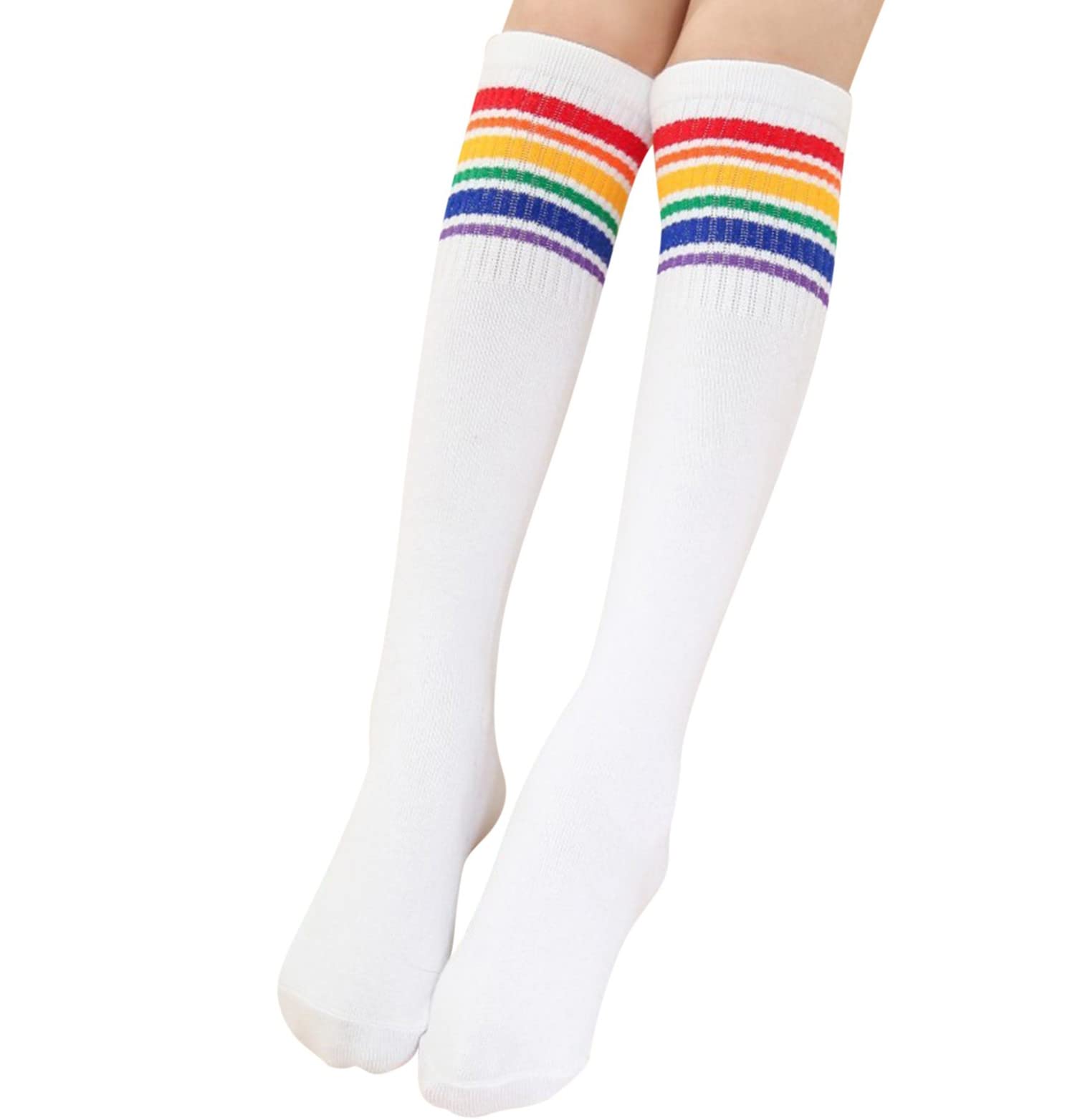 Kids' Winter Warm Cotton Rainbow Crew Socks - Mid Calf Knee High Slouchy Tube Socks for Girls | Cozy School, Playtime & Outdoor Activities
