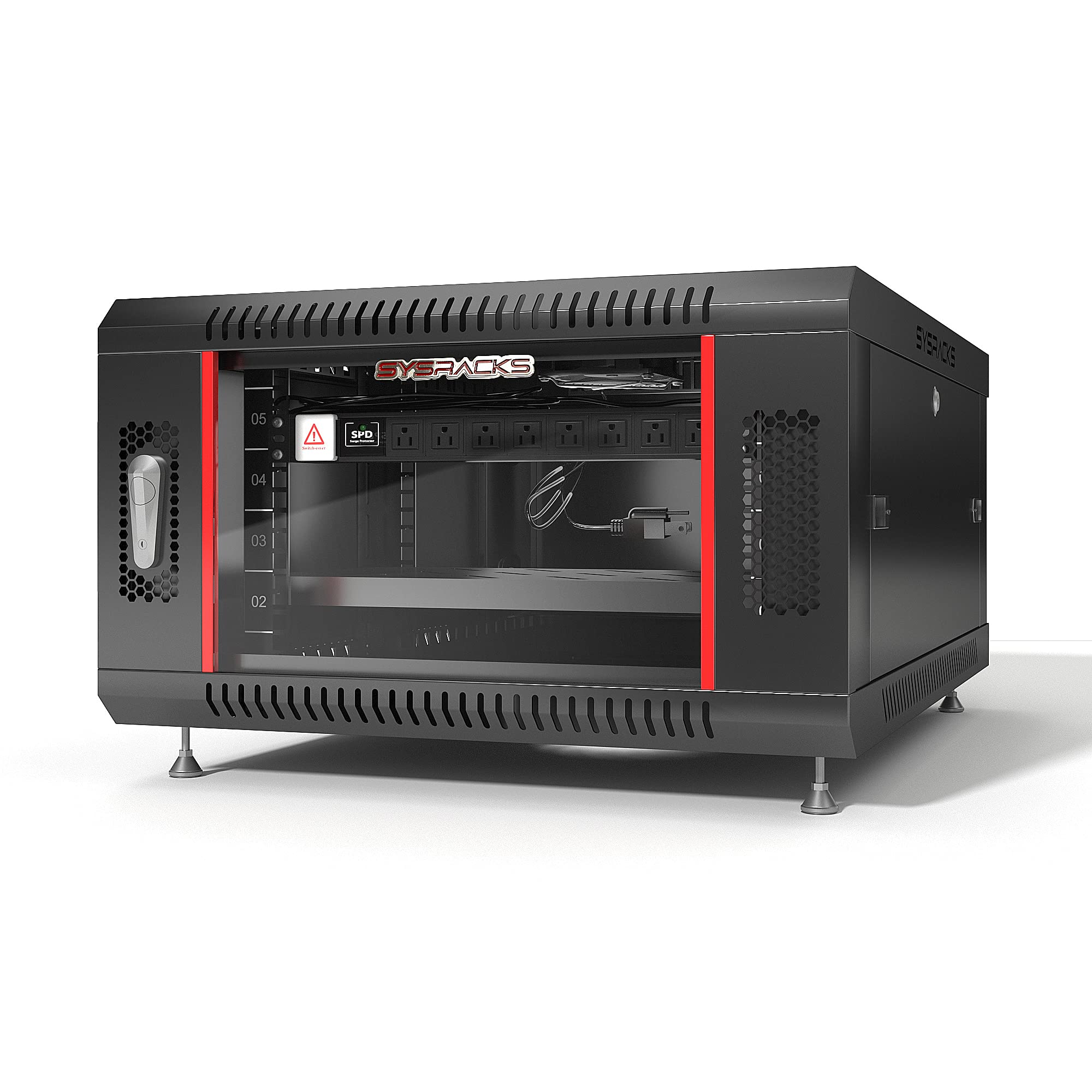 Sysracks 6U Wall Mount Server Rack Cabinet - Secure Locking Network & AV Equipment Enclosure with Legs, Power Strip, Shelf & Cooling Fan (24-Inch Deep) - Ideal for Home Office, Data Centers & Audio/Video Setup