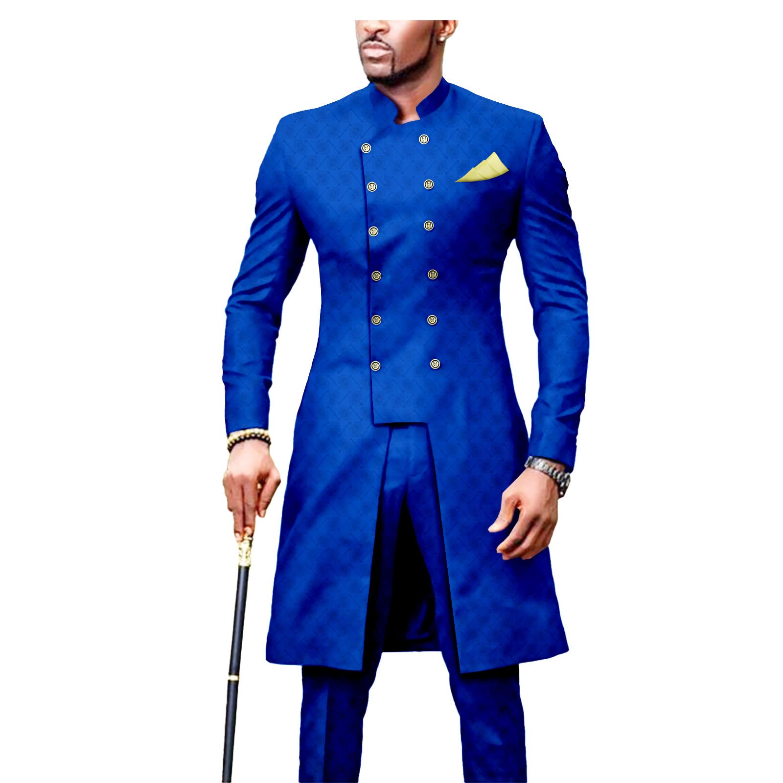 African Suit for Men - Dashiki Print Jacket & Pants 2-Piece Set with Kerchief | Slim Fit Formal Wear for Weddings, Parties & Cultural Events