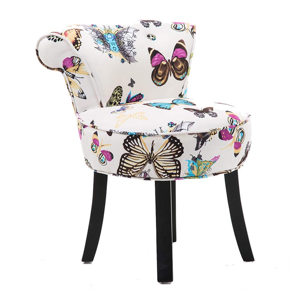 Shabby Chic Upholstered Vanity Stool with Solid Wood Legs - Baroque Style Padded Dressing Chair for Bedroom, Living Room & Restaurant - Elegant Seating for Makeup, Piano & Home Decor