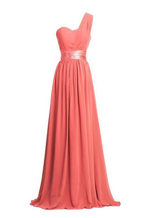 Elegant A-Line One Shoulder Floor-Length Empire Waist Bridesmaid Dress with Sash - TY0001 | Perfect for Weddings, Formal Events & Special Occasions