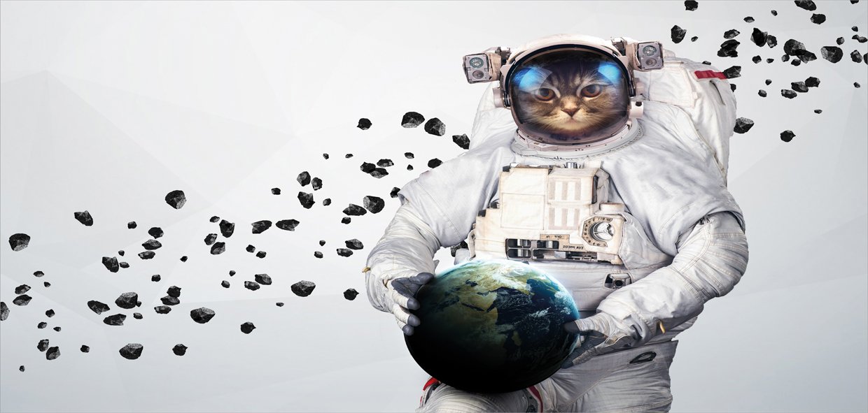 Ambesonne Space Cat Ceramic Mug - Astronaut Kitten in Space Suit Holding Planet with Galaxy Design, 15oz Coffee Tea Cup for Home & Office Use, White Black Blue - Perfect Gift for Cat Lovers & Space Enthusiasts