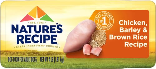 Nature's Recipe Chicken, Barley & Brown Rice Dry Dog Food - 4 lb Bag | High Protein Natural Kibble for Adult Dogs | Perfect for Daily Meals & Training Treats