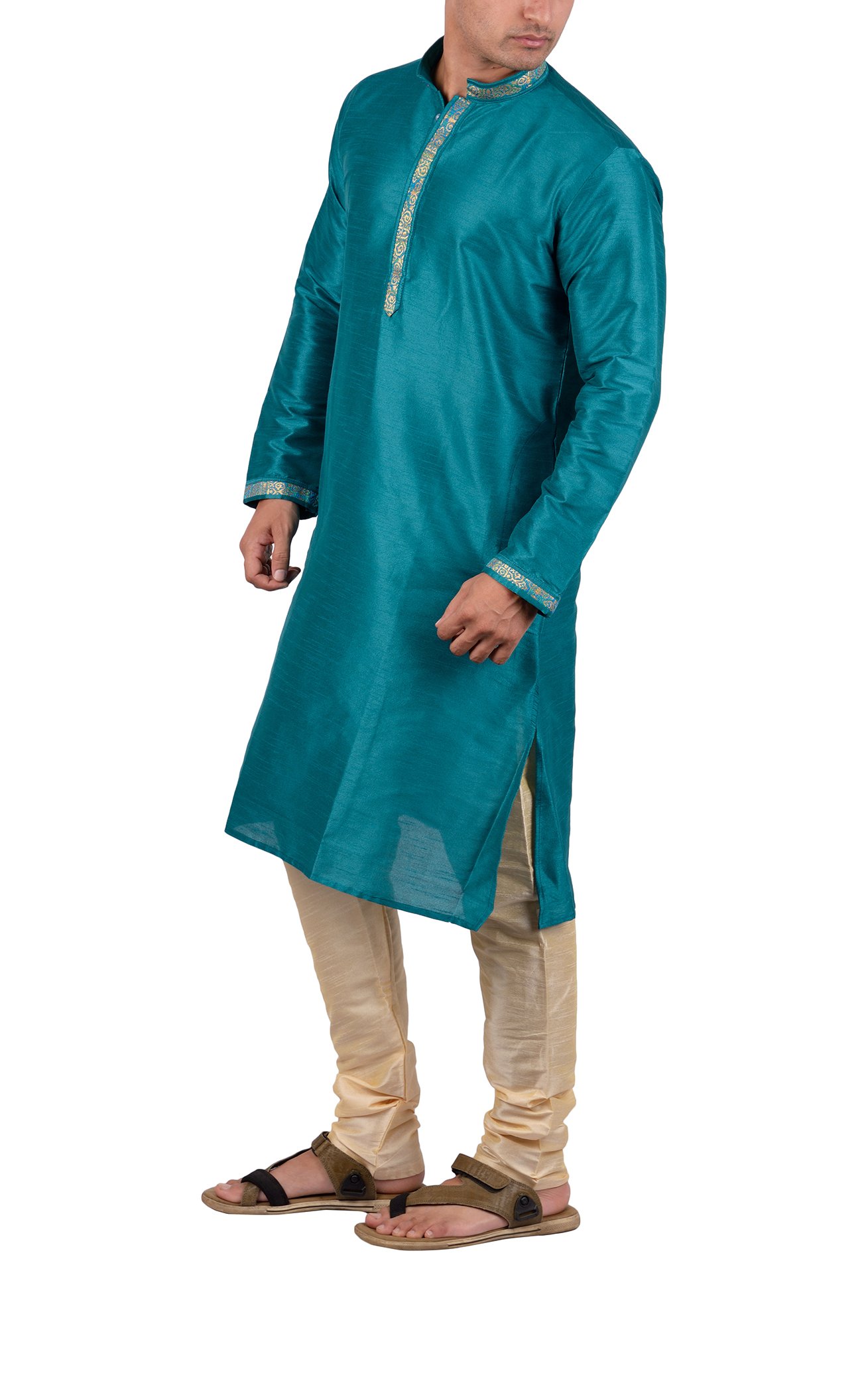 Premium Maharaja Men's Raw Silk Kurta Pyjama Set - Sea Green Ethnic Wear [MSKP006-42] | Traditional Indian Festive Outfit for Weddings, Diwali & Special Occasions