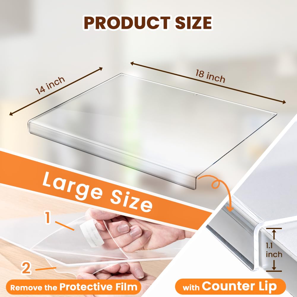 18x16 Inch Clear Acrylic Non-Slip Cutting Board with Counter Lip - Large Kitchen Chopping Board for Countertops, Food Prep & Decor - Perfect Housewarming Gift for New Homes (Ideal for Meal Prep, Entertaining & Daily Cooking)