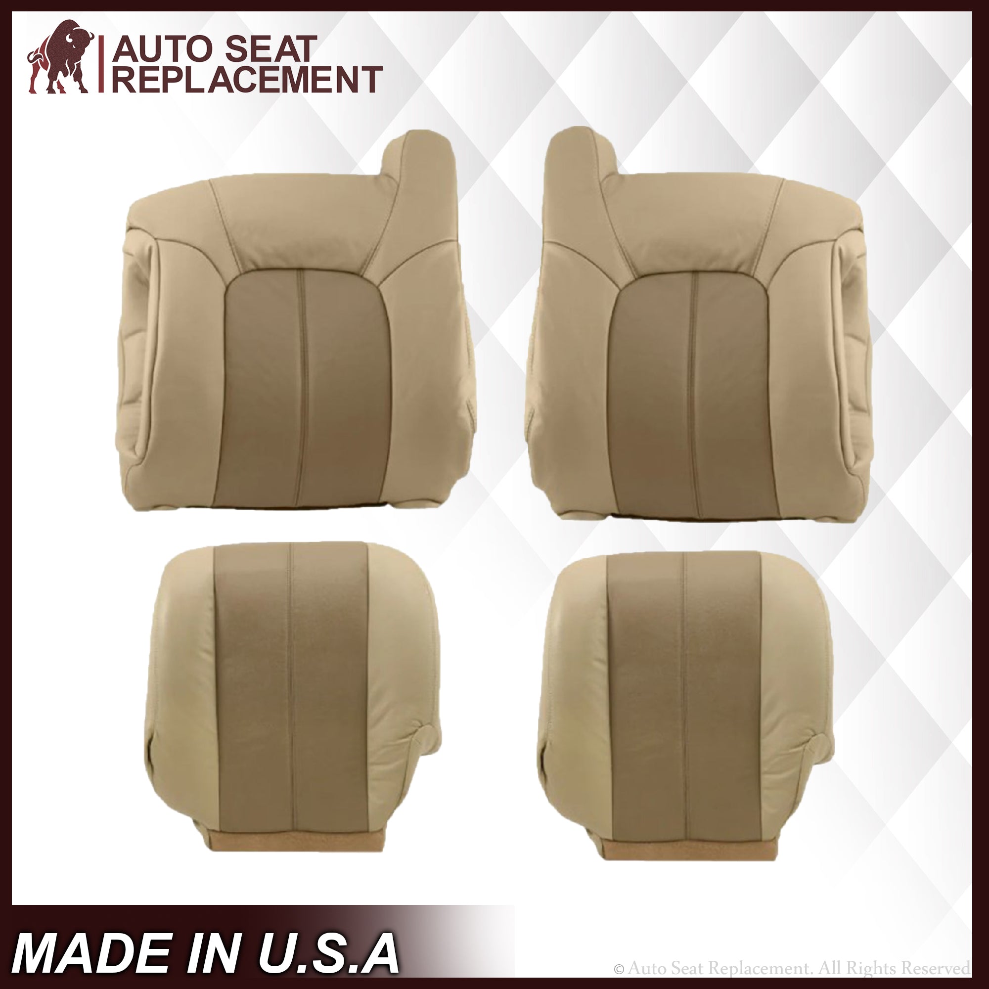 2001-2002 GMC Yukon Denali XL SLT SLE Genuine Leather Replacement Seat Covers - 2-Tone Tan Color Options - Perfect for Car Interior Upgrade & Restoration Projects