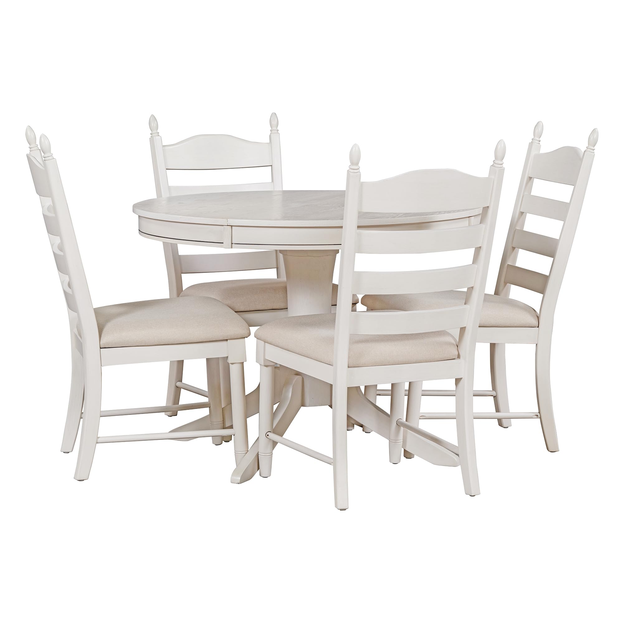 Knocbel Retro 4-Person Extendable Dining Table Set with 4 Upholstered Chairs - 5-Piece Kitchen Dinette Set in Antique White (58 Inch) - Perfect for Small Space Dining Rooms, Breakfast Nooks, Bistros & Home Bars