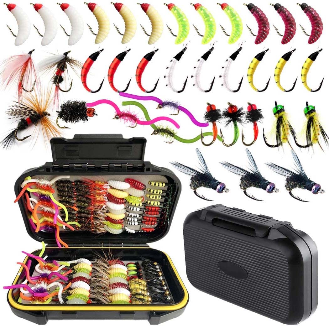 Premium Fly Fishing Flies Kit - 32 to 148 Pcs Assortment for Trout, Steelhead, Salmon & Bass | Dry Flies, Wet Flies, Nymphs, Streamers & Maggot Lures | Perfect for Freshwater & Saltwater Fly Fishing