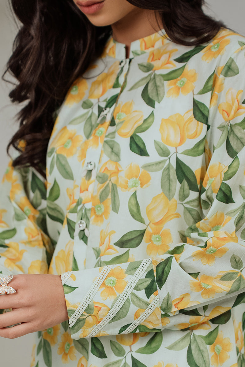 Lemon Glaze Printed Lawn Shirt for Women - Lightweight Summer Blouse, Casual & Boho Style for Outdoor Activities, Beach, and Travel