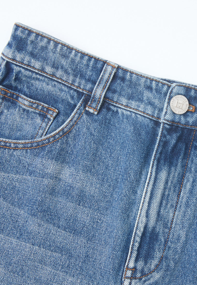 Sequin Detail Wide Leg Washed Jeans for Women - High Waist Distressed Denim Pants - Casual & Party Wear