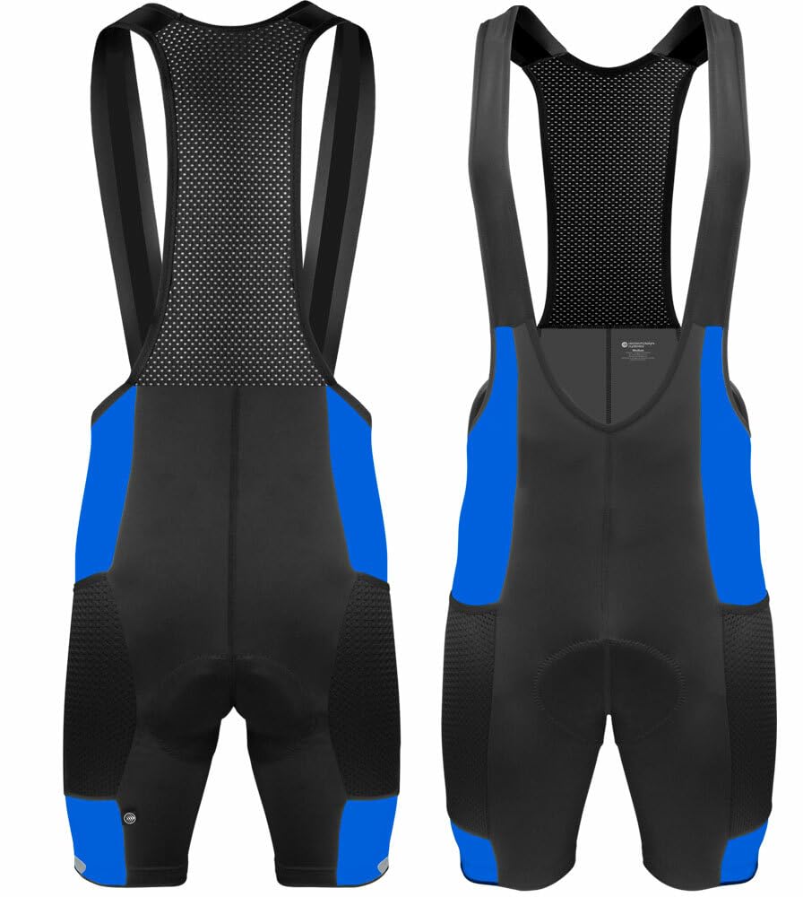 Men's Gel Touring Padded Cycling Bib-Shorts with Large Mesh Storage Pockets | USA-Made Comfort Bike Shorts for Road Cycling & Long-Distance Rides