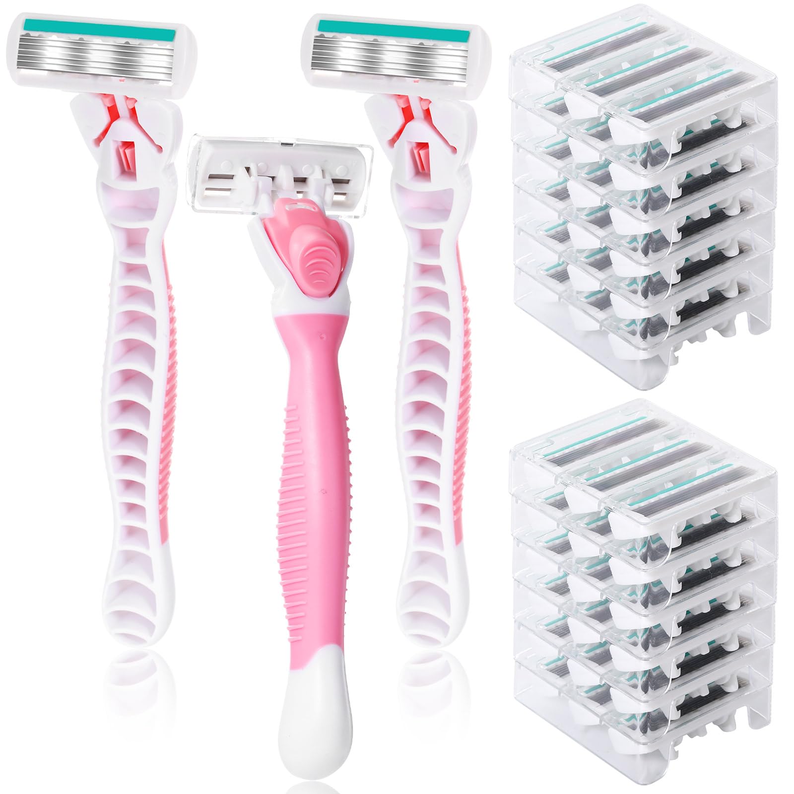 Lasnten 39 Pcs Women's Razors - 6 Blade Razor Set for Sensitive Skin with 3 Non-Slip Handles & 36 Refills | Smooth Shaving for Legs, Underarms & Bikini Line