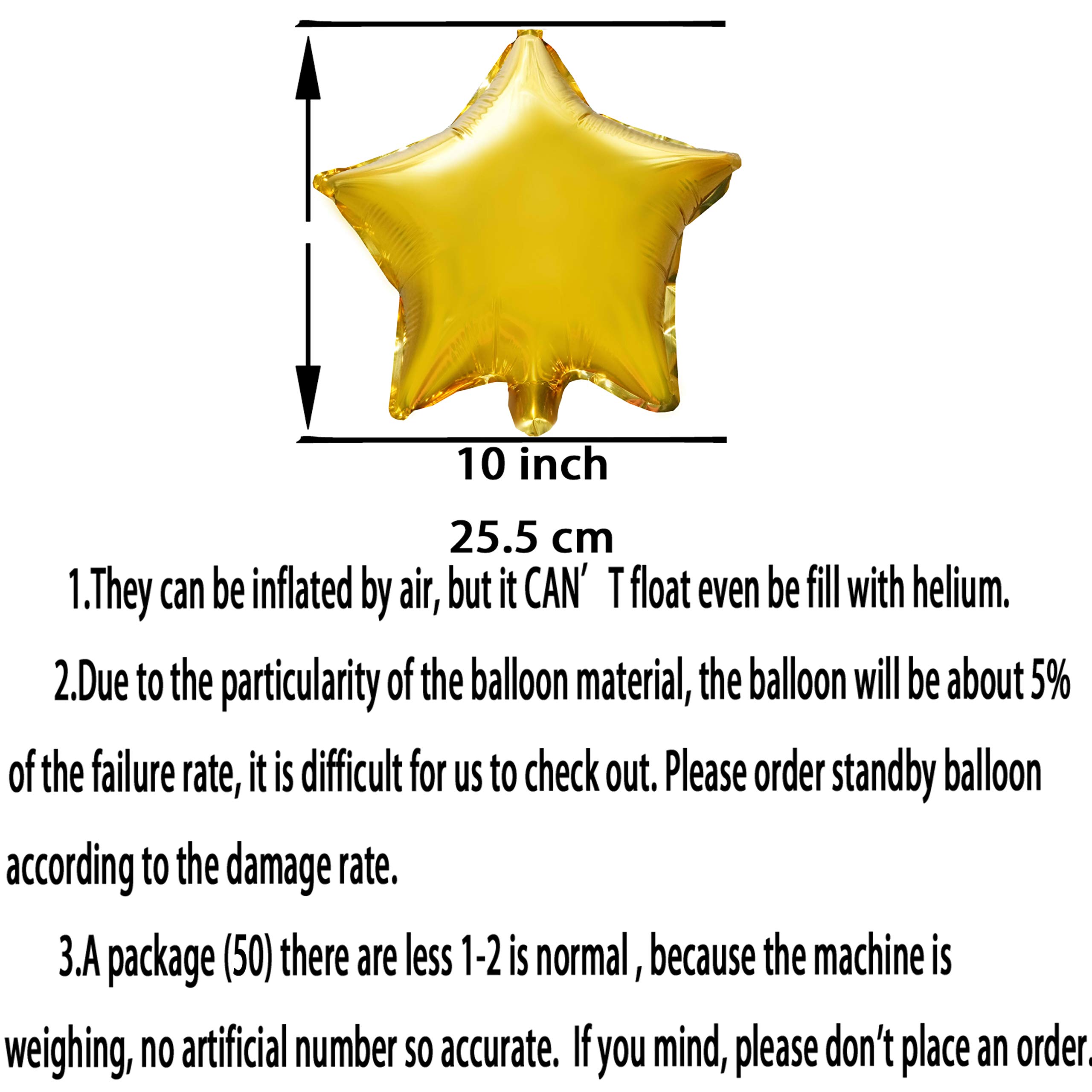 10 Inch Gold Star Foil Mylar Balloons - 50 Pack for Birthday, Baby Shower, Wedding, Graduation & New Year Party Decorations | Twinkle Little Stars Helium Balloons for Indoor & Outdoor Celebrations