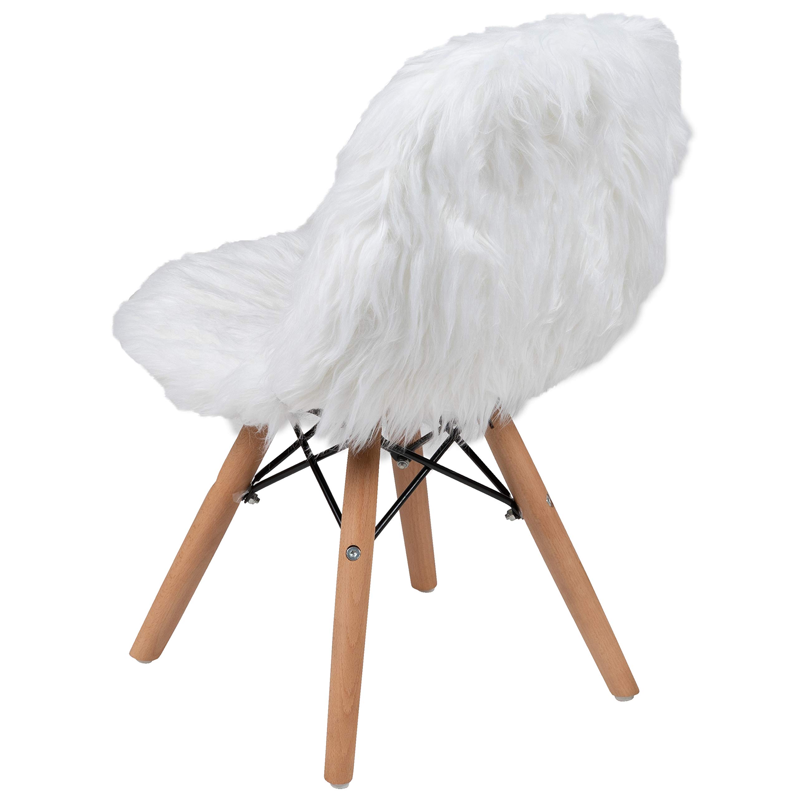 Kids Chair - White Shaggy Dog Accent Chair - Set of 4 Faux Fur Children's Chairs for Bedroom, Playroom & Nursery - Soft & Cozy Petite Seating for Toddlers