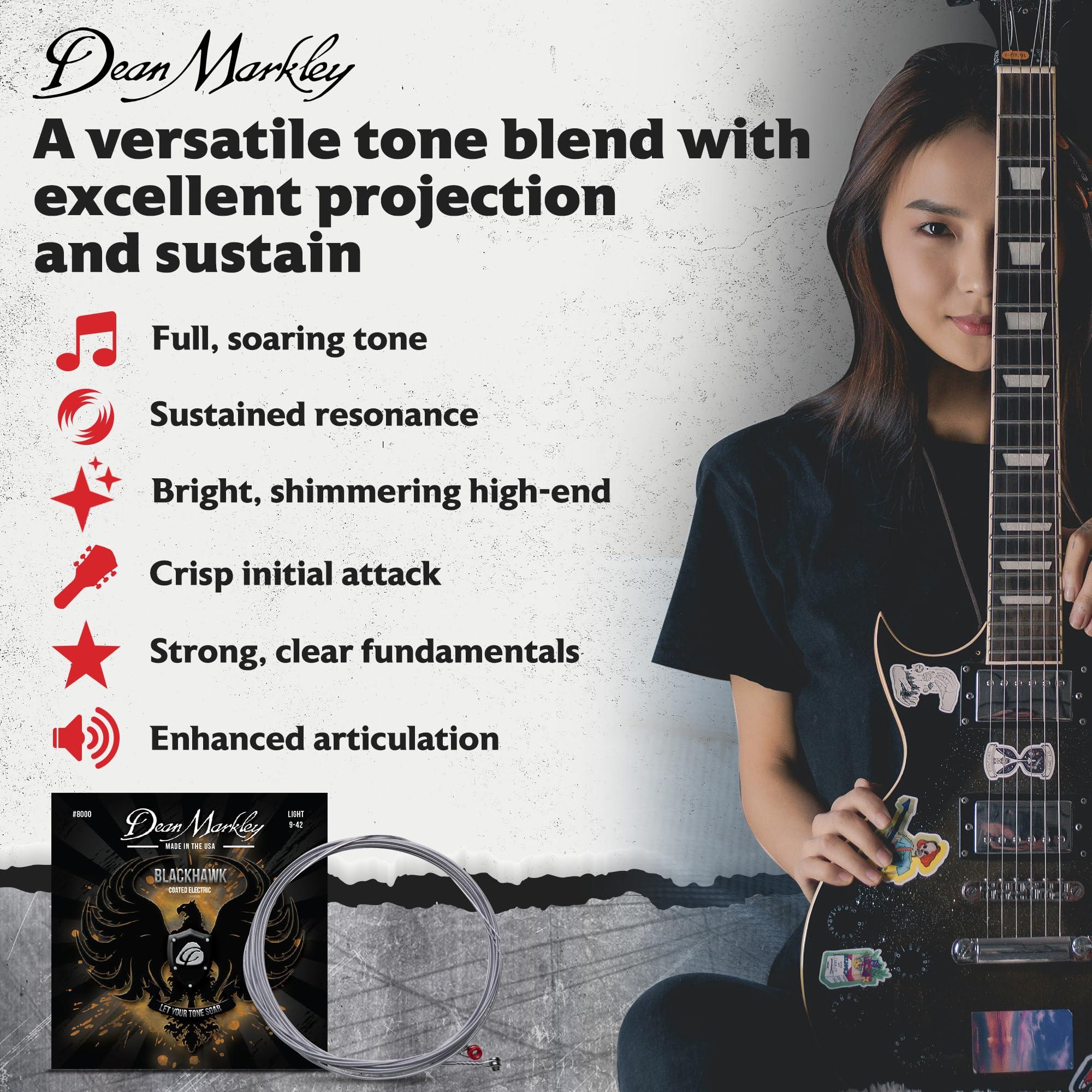 Blackhawk Coated Electric Guitar Strings 6-String Set (9-42 Gauge) - Light Alloy Steel Strings for Bright, Long-Lasting Tone | Made in USA | Perfect for Rock, Blues & Studio Recording