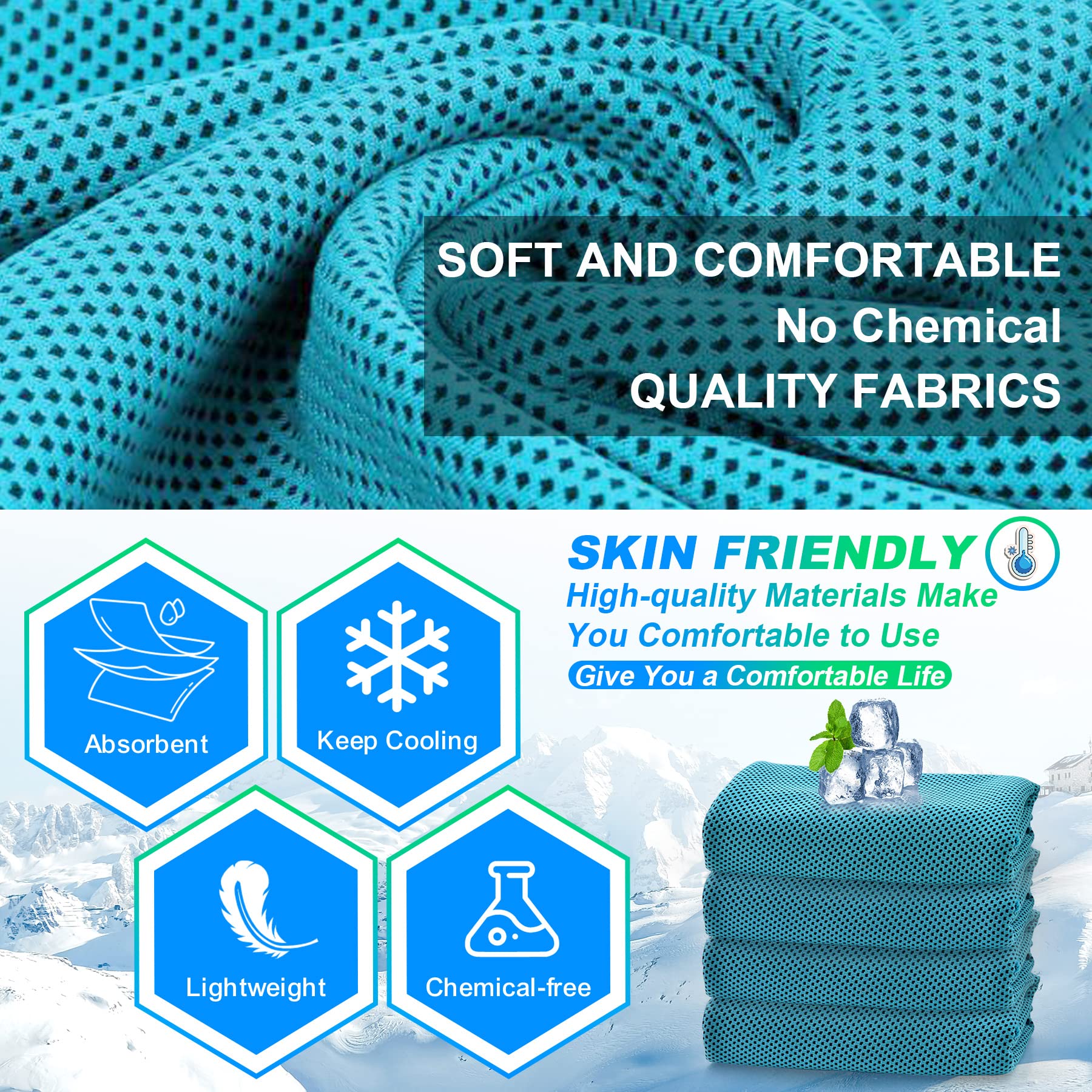 4 Pack Cooling Towel (40”×12”) - Soft Breathable Microfiber Neck & Face Towel for Hot Weather - Perfect for Yoga, Golf, Gym, Camping, Running & Outdoor Activities - Instant Cooling Ice Towel Accessories