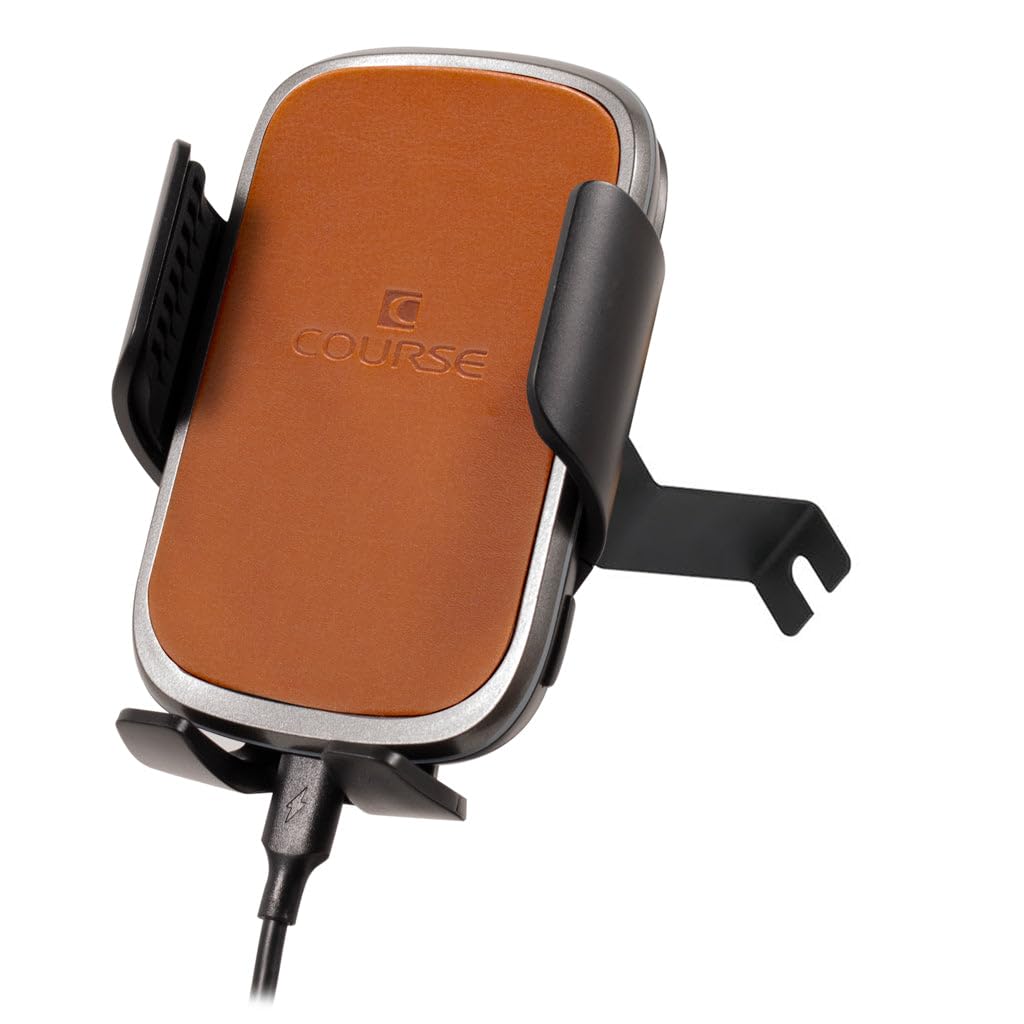 Course Motorsports Direct Fit Phone Mount for Dodge Durango (2014-2020) - Auto Closing Charging Cradle Head - Left/Right Side Tan Leather - Perfect for GPS Navigation & Hands-Free Driving
