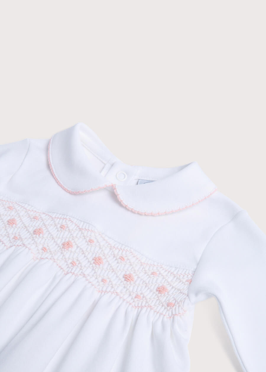 Pink Hand-Smocked Cotton Baby Romper for 0-12 Months - Soft One-Piece Outfit for Newborns & Infants | Perfect for Photoshoots, Parties & Everyday Wear
