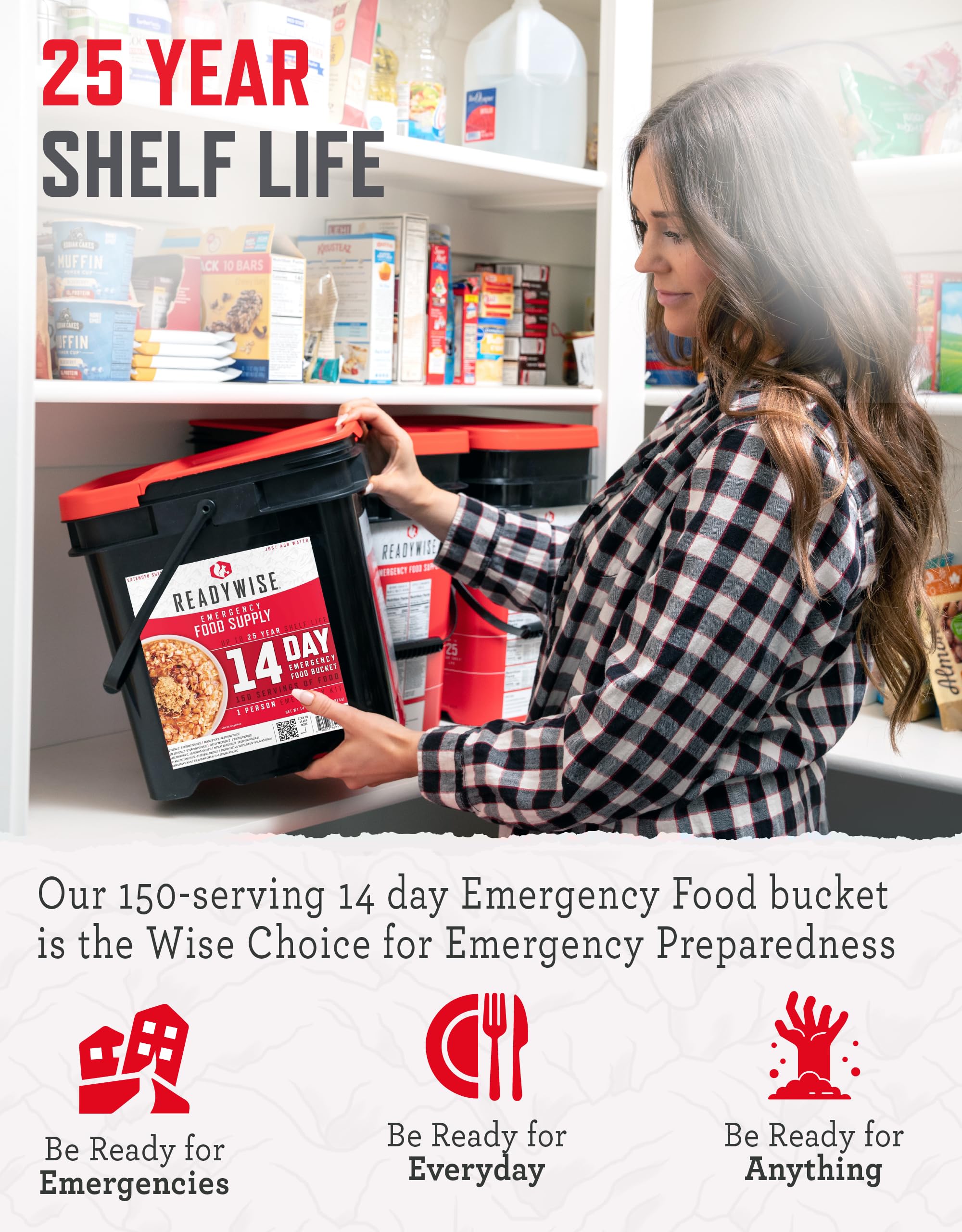 READYWISE 14-Day Emergency Food Supply - 150 Servings Freeze-Dried Survival Food Bucket | 25-Year Shelf Life | Camping, Hiking, Disaster Preparedness & Emergency Survival Kit for Outdoor Adventures
