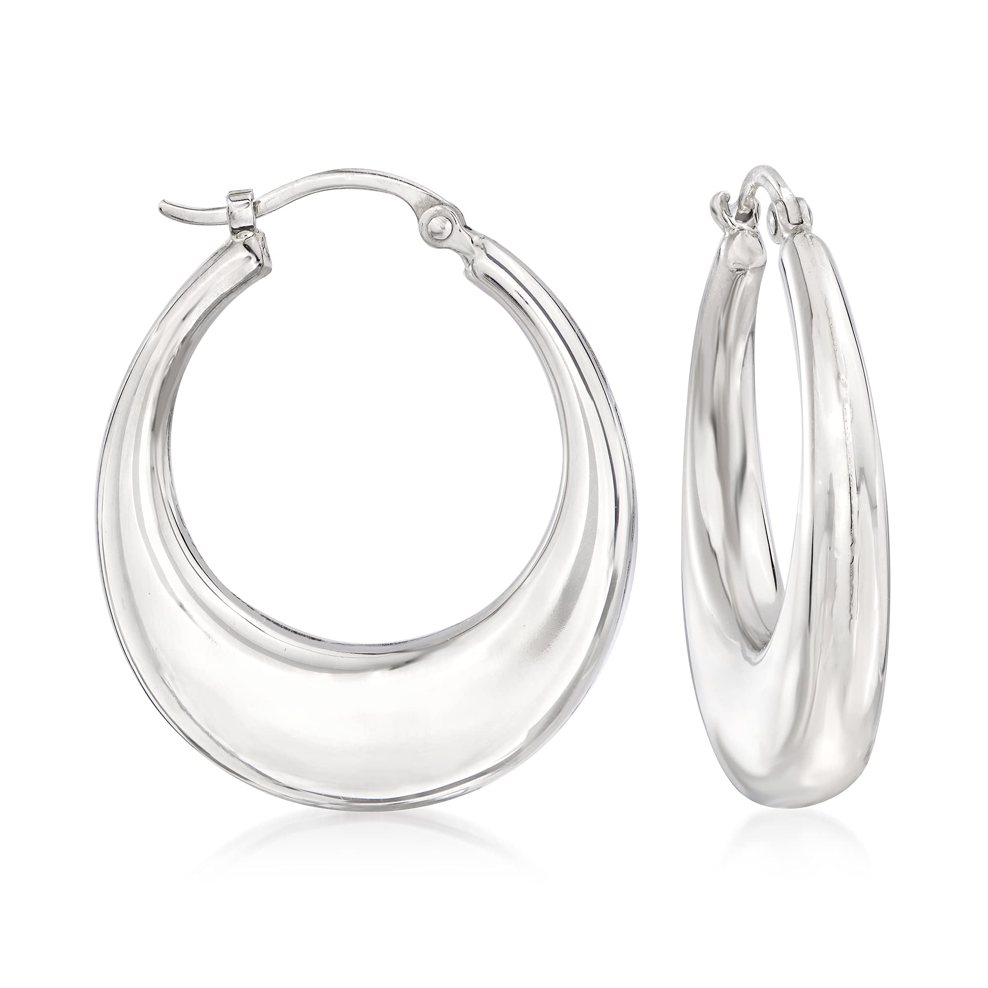 Ross-Simons Sterling Silver Tapered Hoop Earrings for Women - Elegant 925 Silver Lightweight Hoops - Perfect for Everyday Wear, Office & Special Occasions