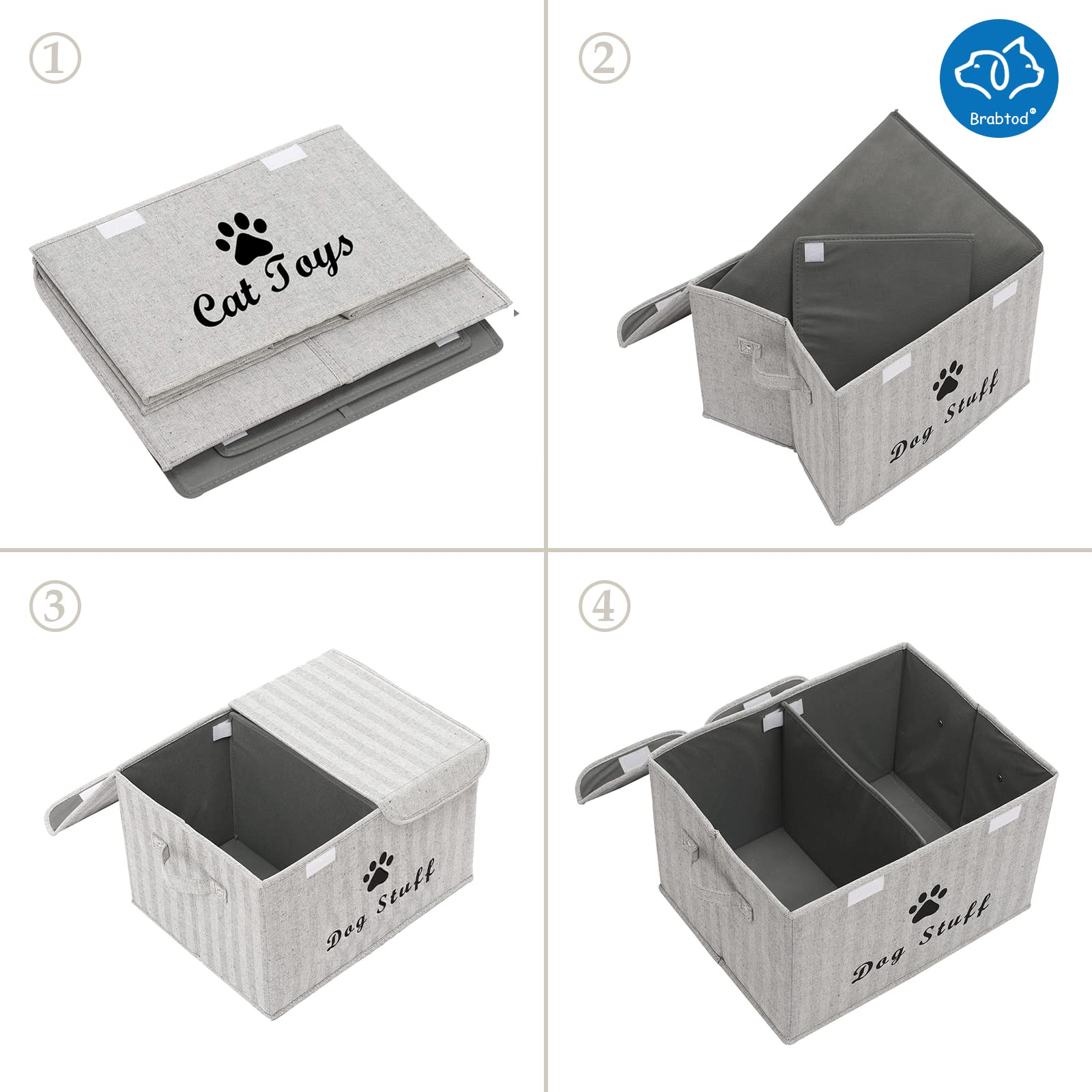 Large Dog Toy Storage Box with Lid - Collapsible Canvas Pet Organizer Basket for Dog & Cat Toys (17