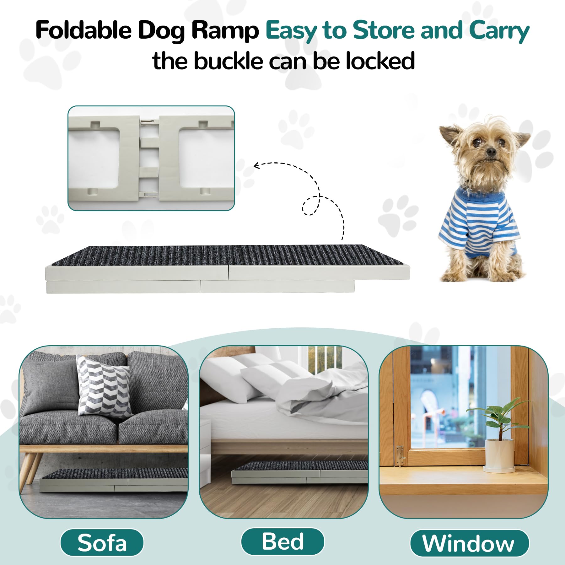 Foldable Indoor Dog & Cat Ramp for Small/Medium Pets - Adjustable Height Pet Stairs with Non-Slip Carpet - Perfect for Couches, Sofas, Beds & Chairs (Grey) - Ideal for Elderly Pets & Post-Surgery Recovery