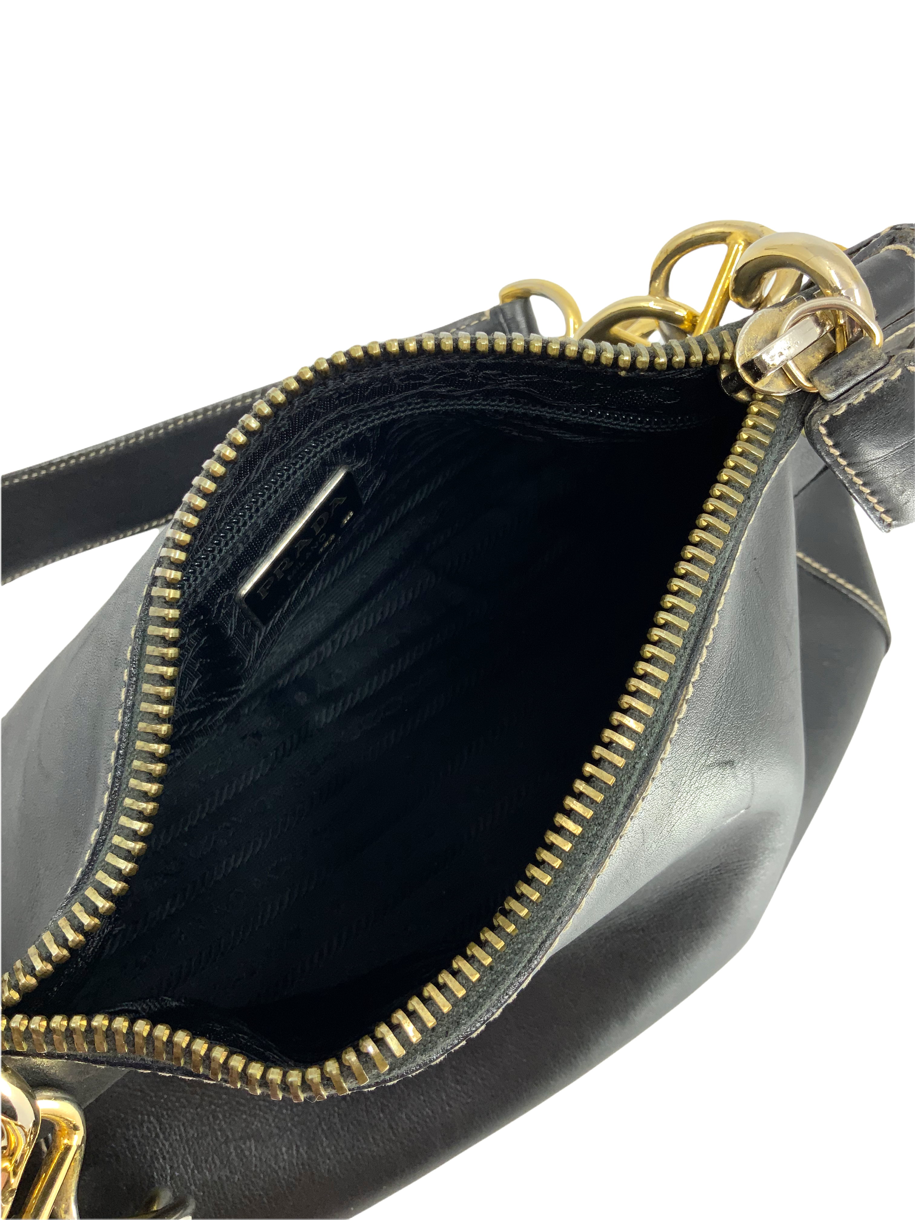 Prada Logo Embossed Leather Chain Link Shoulder Bag for Women | Luxury Designer Handbag | Perfect for Work, Evening Events & Everyday Use