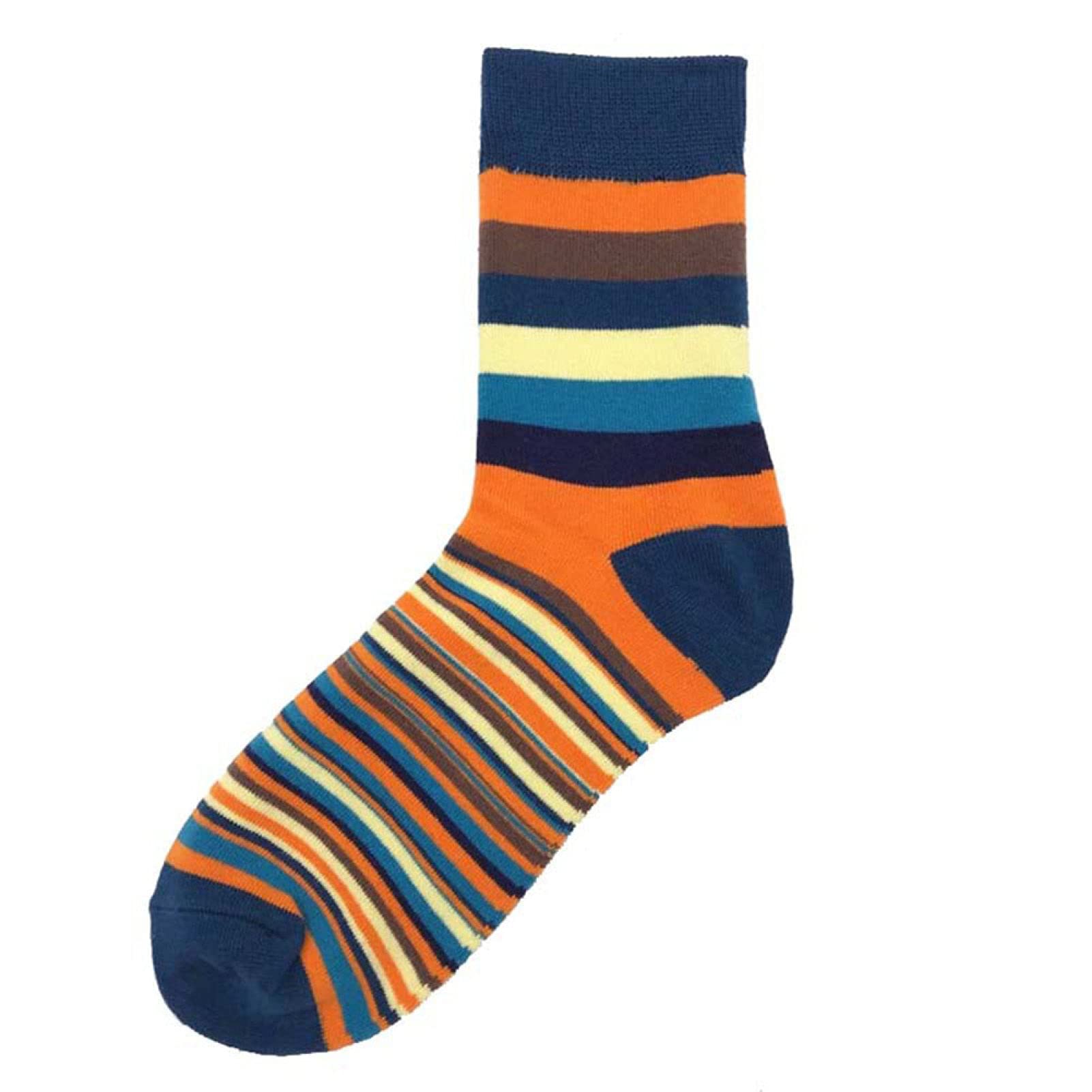 Stylish Men's Colorful Striped Cotton Socks - Elastic Mid-Calf Socks for Spring & Fall - Perfect for Casual Wear, Office & Outdoor Activities