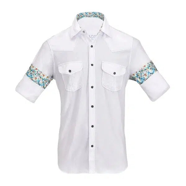 CMRJ467 Men's Casual White Button-Down Shirt with Sky Blue Stitching - Perfect for Office, Date Night & Summer Outfits