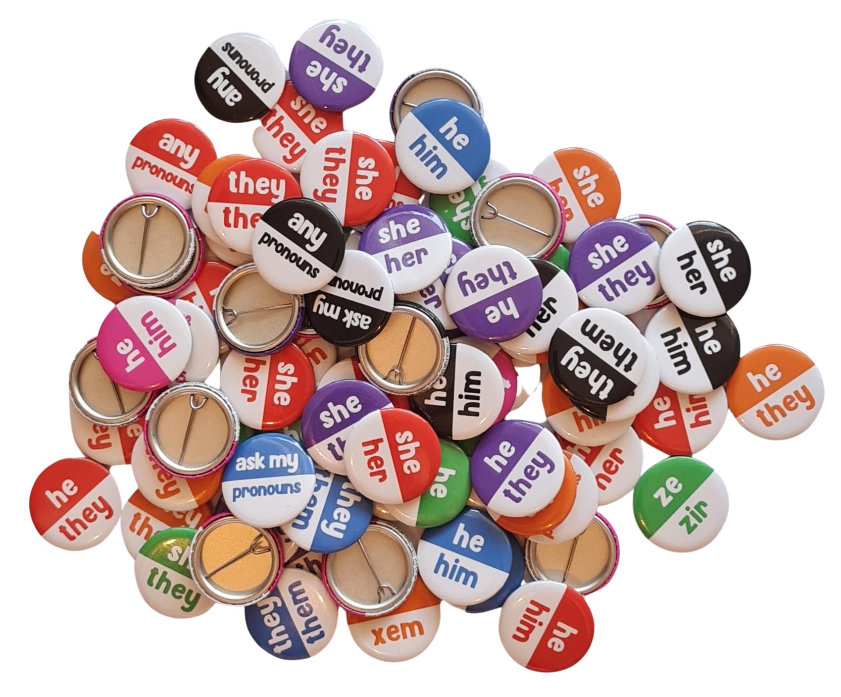 My Pronouns Are Badges - Bulk Pack of 100 Colorful Customizable LGBTQ+ Pride Pin Badges (1 inch/25mm) - Perfect for Pride Events, Gender Awareness Campaigns & Workplace Inclusivity