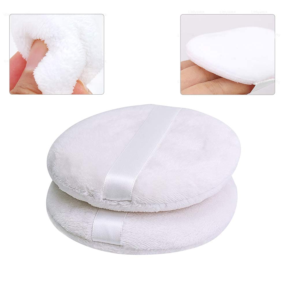 4 PCS Large Velour Powder Puffs - 4.13 Inch Round Ultra Soft Body & Face Powder Applicators, Washable Fluffy Makeup Puffs with Ribbon for Loose Powder, Baby Powder & Cosmetics - Perfect for Home Spa, Makeup Application & Baby Care Routines