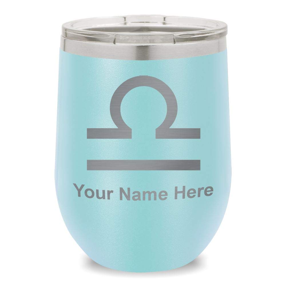 LaserGram Double Wall Insulated Stainless Steel Wine Tumbler - Personalized Zodiac Libra Engraved Glass Cup with Lid, 20oz (Light Blue) | Perfect for Gifts, Wine Lovers & Home Bar Use