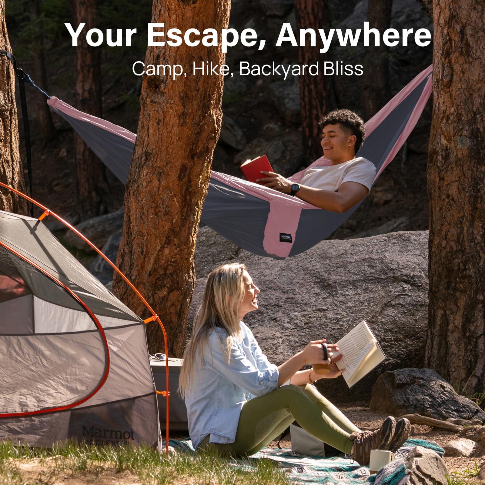 Kootek Lightweight Portable Double & Single Camping Hammock with Tree Straps - Perfect for Outdoor Adventures, Hiking, Beach Travel, and Backpacking | Durable Camping Gear Essentials
